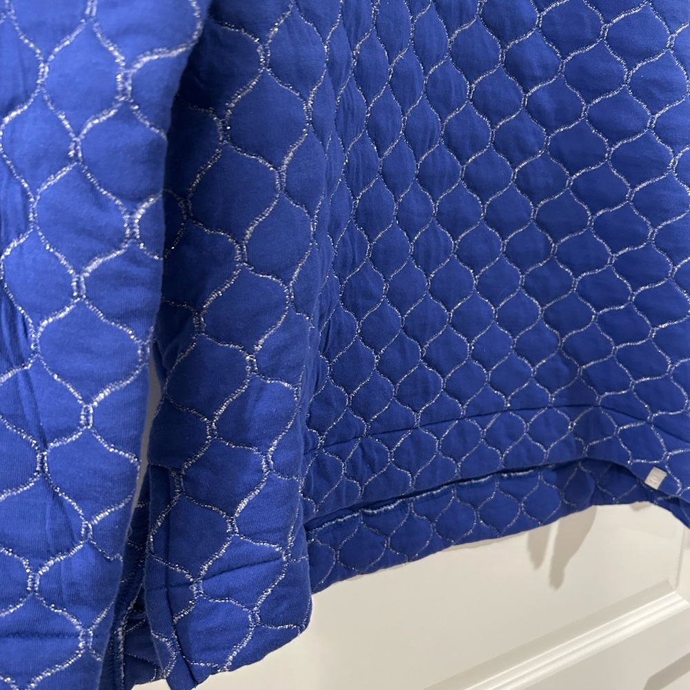 Talbots Metallic Asymmetrical Zip Quilted Pullover Blue Silver Size MP Petite - Picture 8 of 16